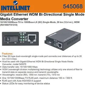 Intellinet 766623545068 545068 10/100/1000base-tx To 1000base-lx Sc Single-mode 20 Km 12