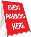 A-frame Sidewalk Event Parking Here Sign With Graphics On Each 24" X 36". Fixed Price $89.26.